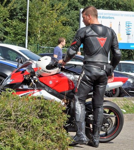 German Dainese Biker von Bergisch Gladbach (1) | Probably on… | Flickr Motorcycle Leathers Suit, Motorcycle Guy, Hot Biker Guys, Bike Leathers, Biker Gear, Leather Suit, Motorcycle Suit, Motorcycle Men, Biker Boys