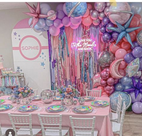 Neon First Birthday Party, Out Of This World Party, Barbie Pop Star, Space Party Decorations, Taylor Swift Birthday Party Ideas, Disco Party Decorations, Astronaut Birthday, Space Birthday Party, Barbie Birthday Party