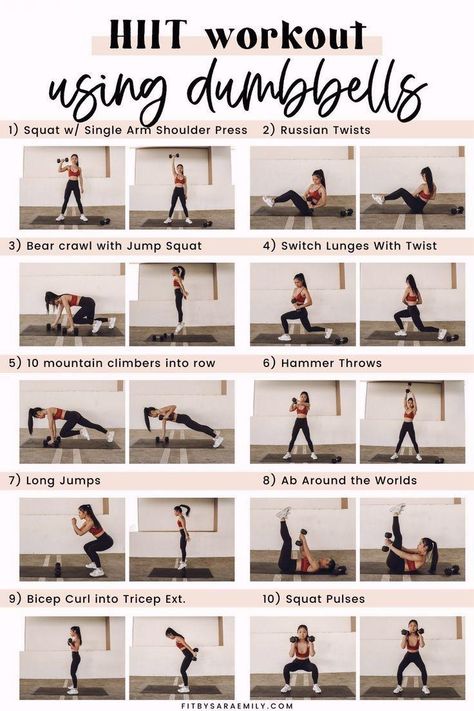 35-Minute Full-Body HIIT Workouts With Weights - Fit by Sara Emily #bellyfatworkout Workouts With Weights, Hiit Workouts With Weights, Hiit Workout At Home, Full Body Hiit Workout, Fitness Video, Hiit Workouts, Circuit Workout, Circuit Training, At Home Workout Plan