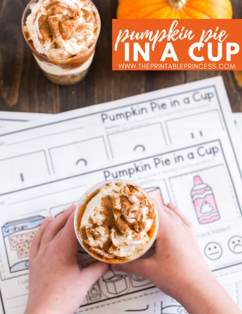 No-Bake Pumpkin Pie in a Cup Pumpkin Pie In A Cup Recipe, Pumpkin Pie In A Cup, Pie In A Cup, Preschool Cooking, Recipe Thanksgiving, Thanksgiving Snacks, Bake Pumpkin, No Bake Pumpkin Pie, Pumpkin Pie Mix