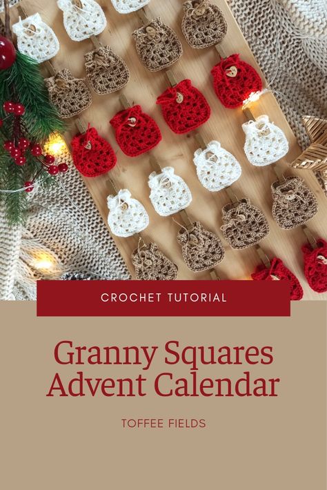 Diy Advent Calendar Crochet, Crochet Advent Calendar Pattern, Advent Calendar Crochet, Crochet Advent Calendar, Advent Calendar Pattern, Crochet Granny Squares, Granny Square Bag, Diy Advent Calendar, Advent Calendars