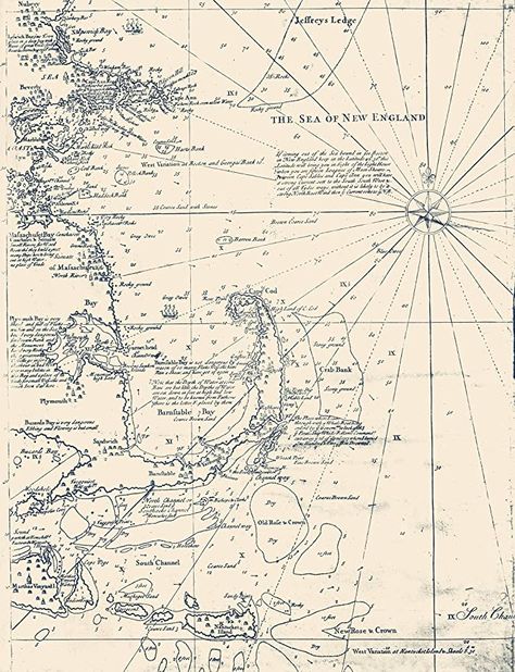 Cape Cod Map, Sea Map, England Map, Nautical Map, Nautical Chart, Vintage Nautical, Map Design, Custom Map, Vintage Map