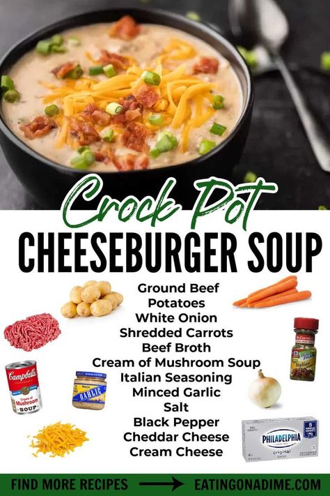 Crock Pot Hamburger Soup, Crockpot Cheeseburger Soup, Crock Pot Hamburger, Crockpot Cheeseburger, Cheeseburger Soup Crockpot, Cheeseburger Soup Recipe, Hamburger Soup Recipe, Easy Crockpot Soup, Cheese Burger Soup Recipes