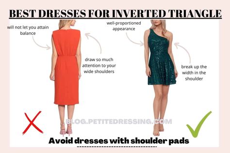 Dresses For Inverted Triangle, Flattering Dress Styles, Triangle Dress, Best Formal Dresses, Inverted Triangle Body Shape, Triangle Body Shape, Silver Cocktail Dress, Best Prom Dresses, Inverted Triangle