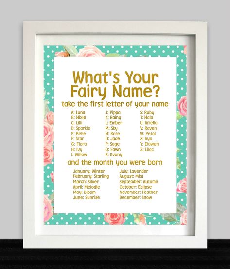 Fairy Party Sign // Fairy Name // Fairy Birthday // Fairy Birthday Sign // Fairy Party Game // Flower Sign // Tea Party Game // Fairy Party by NothingPanda on Etsy https://www.etsy.com/listing/500211198/fairy-party-sign-fairy-name-fairy Fairy Party Games, Disney Party Games, Fairy Name, Pirate Party Games, Tea Party Games, Pirate Names, Fairy Names, Birthday Fairy, Flower Sign