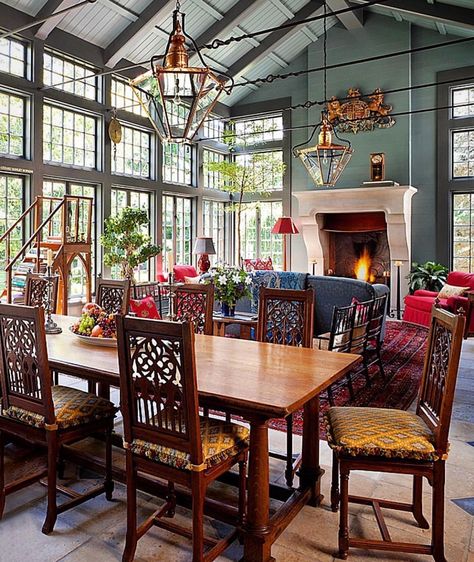 McAlpine House Rochelle Warner Window Walls, Informal Dining, Poolside Dining, Keeping Room, Tudor House, Tudor Style, Salt Lake City Utah, Living Room Flooring, Luz Natural