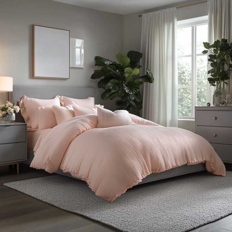 5+ Cozy Female Bedroom Ideas in Pink and Gray for a Soft Retreat • 333+ Inspiring Lifestyle Ideas Female Bedroom Ideas, Gray Tufted Headboard, Female Bedroom, Pink Velvet Pillow, Inspiring Lifestyle, Matching Nightstands, Grey Dresser, Pink Throws, Grey Color Scheme