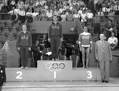 Wally Ris, center, on winner's podium in London Winners Podium, Olympic Podium, Olympic Winners, Falling Water House, Falling Water, Water House, Reading Journal, Swimmers, The Modern