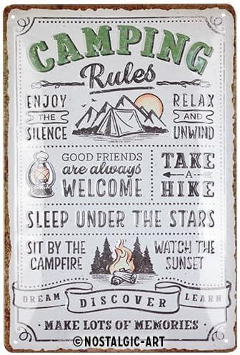 Amazon.com : Nostalgic-Art Retro Tin Sign, 7.9" x 11.8", Camping Rules – Gift idea for camping fans, made of metal, Vintage design for wall decoration : Home & Kitchen Summer Campfire, Design For Wall, Camping Rules, Camping Nature, Retro Tin Signs, Nostalgic Art, Adventure Hiking, Sleeping Under The Stars, Retro Sign