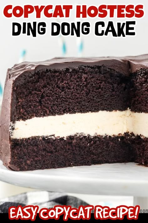 Copycat Hostess Ding Dong Cake | Tha Munchies Chocolate Cake Cream, Cake Cream Filling, Ding Dong Cake Recipe, Hostess Cakes, Ding Dong Cake, Hostess Cupcakes, Chocolate Sheet Cake, Cake Cream, Cream Filling