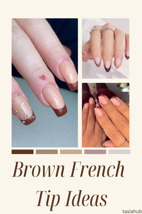 French Nails With Brown Tip, French Nails Brown Tip, Brown French Tip Nail Designs, Brown French Tip Design, Fall French Tips Square, Short Brown French Tip, French Tip Brown Nails, Brown French Tip Nails Square, Short Brown French Tip Nails