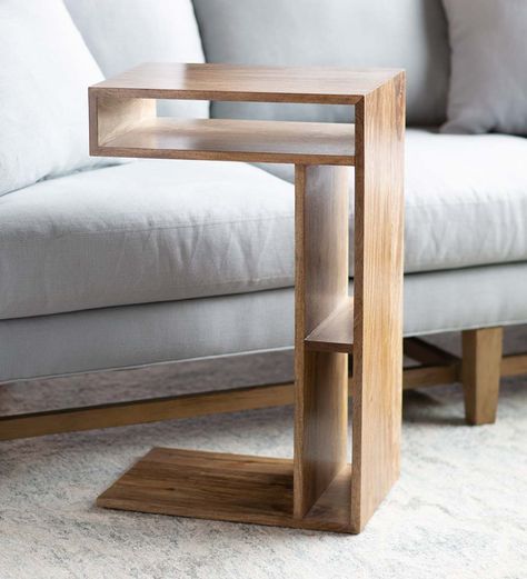 Mango Wood Sofa Slider End Table | VivaTerra Wood C Table, C Table, Diy Sofa, Wood Sofa, Tables Diy, Wood Furniture Diy, Sofa Side Table, Small Projects, Woodworking Furniture