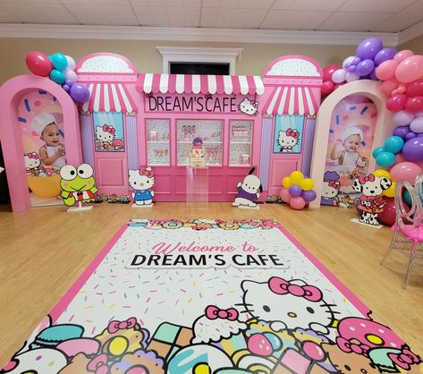 Hello Kitty Cafe Hello Kitty Cafe Birthday Party, San Rio Birthday Theme, Hello Kitty And Friends Birthday Party Decorations, Hello Kitty Cafe Party, Hello Kitty Birthday Backdrop, Sanrio Themed Birthday Party, Sanrio Birthday Party Decorations, Hello Kitty And Friends Birthday Party, Sanrio Party Ideas