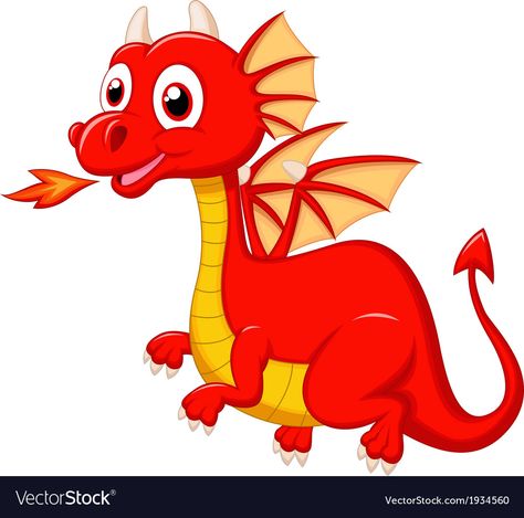 Cute red dragon cartoon Royalty Free Vector Image Dragon Animation, Running Illustration, Dragon Cartoon, Cute Dragon Drawing, Dragon Rouge, Cute Dragon, Dragon Images, Dinosaur Theme Party, Dragon Illustration