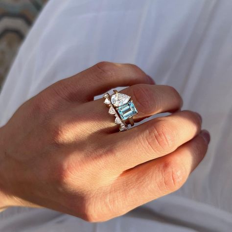 Dramatic Engagement Rings, Aquamarine Toi Et Moi Ring, Wide Engagement Ring, Mens Diamond Band, Band Ideas, Wedding Ring Styles, Wedding Day Jewelry, Future Engagement Rings, Dream Engagement