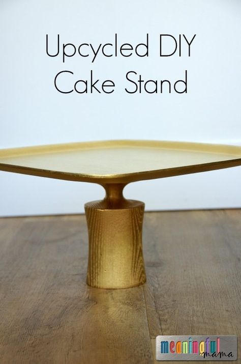 Upcycled DIY Cake Stand - Full tutorial for making an easy and inexpensive cake stand for any occasion. Cake Stand Diy, Diy Cake Stand, First Birthday Pictures, Tiered Cake, Birthday Party Activities, Unique Desserts, Dessert Display, Wood Pedestal, Cat Cake