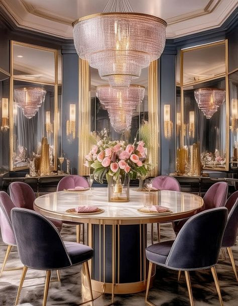 Modern Glam Hollywood Glam Dining Room, Office Bedroom Ideas, Glam Dining Room, Pastel Living Room, Dining Room Design Luxury, Room Design Luxury, Glam Dining, Dining Room Design Ideas, Boho Outdoor