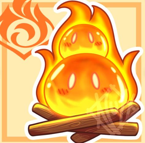 Pyro Slime Genshin Impact, Fire Slime, Slime Stickers, Fantasy Pets, Bulletin Journal, Fantasy Food, Card Game, Character Illustration, Slime