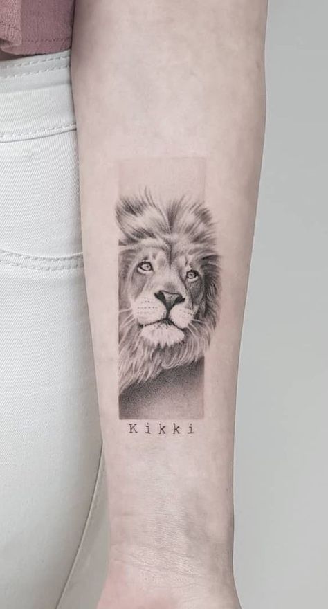 Delicate Lion Tattoo For Women, Narnia Lion Tattoo, Lion Bible Tattoo, Lion Shoulder Tattoos For Women, Fineline Lion Tattoo, Mini Lion Tattoo, Fine Line Lion Tattoo, Narnia Tattoo Ideas, Lion And Lamb Tattoo