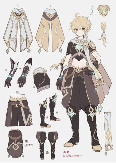 Scaramouche Character Sheet, Aether Reference Sheet, Aether Outfit Fanart, Aether Full Body Genshin, Aether Genshin Impact Outfit, Aether Clothes, Aether Outfit Genshin, Aether Reference, Aether Character Design