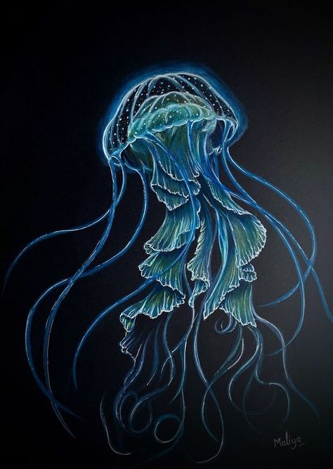 Aesthetic Paintings, Jellyfish Painting, Jellyfish Drawing, Paintings Ideas, Black Paper Drawing, Jellyfish Art, Painting Aesthetic, Arte Van Gogh, Canvas Paint