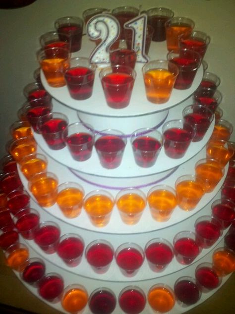 I came up with this idea for a jello shot "birthday cake" for my daughters 21st. What can I say all she wanted was a party and it inspired me :) plus she absolutely loved it! 21 Party, 21 Bday, 21st Bday Ideas, Jello Shot, 21st Birthday Cakes, 21st Birthday Decorations, 21st Party, Adult Birthday Cakes, 21 Birthday