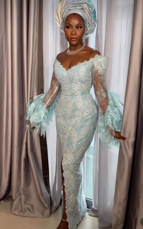 Aso Ebi Lace Styles, Bridal Stylist, African Bridal Dress, Nigerian Outfits, African Traditional Wedding Dress, Nigerian Lace Styles Dress, Reception Bride, Nigerian Lace Styles, African Lace Styles