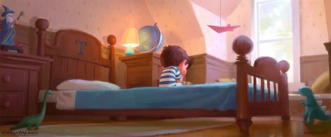 Bed Concept Art, Ruben Perez, Tonko House, Room Illustration, Bedroom Drawing, Sketchbook Cover, Kids Illustration, Color Script, Boy’s Room