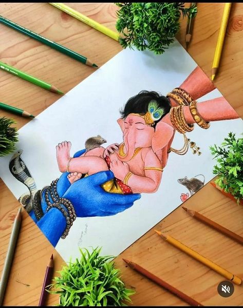 Creative Ganesha Painting, Ganpati Colour Pencil Drawing, Cute Ganpati Bappa Sketch, Ganpati Painting Ideas, Indian Sketch Art, Ganesh Bhagwan Drawing, Shiv Ji And Parvati Ji Drawing, Ganpati Bappa Painting On Canvas Art, Ganpati Drawing Ideas