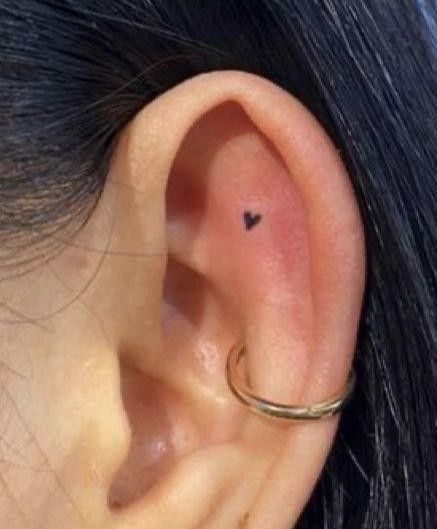 Tiny Tattoos Behind Ear Simple, Small Inner Ear Tattoos For Women, Ear Tattoo Inner Heart, Ear Tattoo Heart, Ear Tattoos For Women Inner, Tiny Tattoos Behind Ear, Heart Ear Tattoo, Tiny Face Tattoos For Women, Small Ear Tattoos