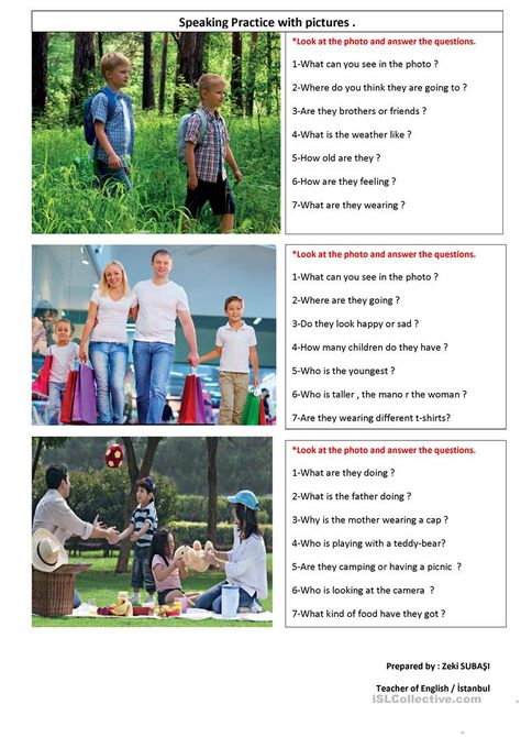 SPEAKING PRACTICE WITH PICTURES .. - English ESL Worksheets for distance learning and physical classrooms Exam Pictures, Speaking Activities Esl, Speaking Activities English, Picture Comprehension, English Conversation Learning, English Teaching Materials, Speaking Practice, English Speaking Practice, Learning English For Kids