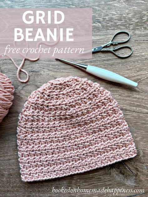 Grid Beanie Crochet Pattern - Hooked on Homemade Happiness Dc Beanie, Mens Beanie Crochet Pattern, Beanie Pattern Free, Crochet Beanie Pattern Free, Beanie Crochet Pattern, Crochet Beanies, Back Post Double Crochet, Crochet Hat Free, Crochet Fun