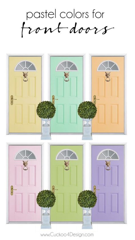 My favorite Shades of Pastel Colors for front doors - Cuckoo4Design Pastel Green Front Door, Pastel Front Door Colors, Pastel Front Door, Painting Exterior Doors, Colorful Front Door Ideas, Colors For Front Doors, Door Colour Ideas, Lavender Front Door, Colorful Front Door