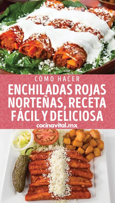 ¡Ricas enchiladas estilo norteño, acompañadas de papitas galeana y un chile toreado! No te quedes con las ganas de preparar esta receta. Enchiladas Rojas Recipe, Enchiladas Mineras, Latina Recipes, Enchiladas Mexicanas, Enchiladas Potosinas, Enchiladas Rojas, Latin Recipes, Authentic Mexican, Latin Food