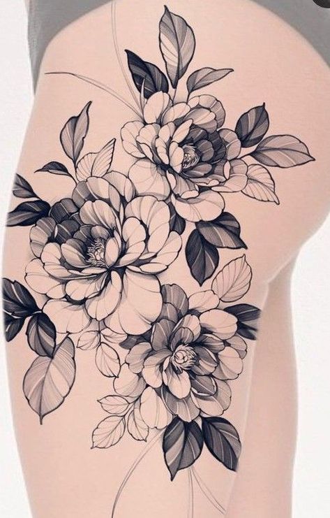 Japanese Peony Drawing, Peony Flower Tattoos, Japanese Flower Tattoo, Floral Thigh Tattoos, Flower Tattoo Drawings, Painting Flowers Tutorial, Floral Tattoo Sleeve, Peonies Tattoo, Floral Tattoo Design