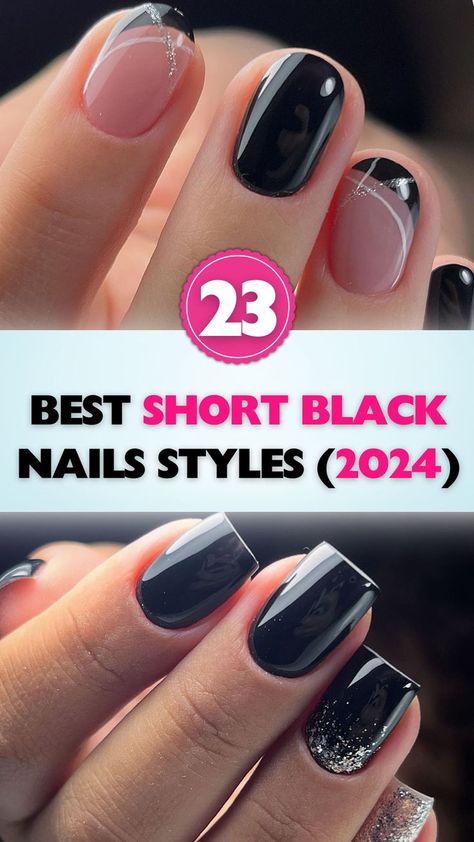 Ready for a chic update? Browse our top picks for short black nails styles in 2024, featuring everything from sleek monochromes to playful glitters. Fancy Manicure Ideas, Black Acrylic Nails With Accent Nail, Dark Nails Simple Design, Very Short Almond Nails Black, Dip Nails With Extensions Short, Classy Work Nails Short, Dip Powder For Short Nails, Dark Nails With Accent Nail, Short Nails Wedding Guest