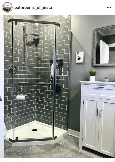 Bathroom Ideas Corner Shower Walk In, Basement Corner Shower Ideas, Triangle Corner Shower, Small Corner Walk In Shower Ideas, Standup Shower Ideas Small Bathroom, Tiny Corner Shower Ideas, Bathroom With Just Showers, Small Showers Ideas Space Saving, Small Corner Stand Up Shower Ideas