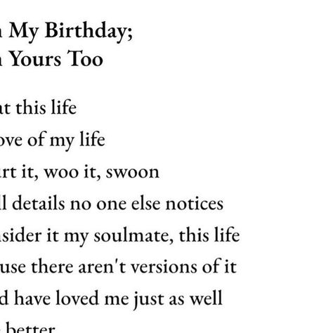 Lyndsay Rush on Instagram: "In defense of crying on your bday 🎂 Text reads: I Cry on My Birthday;  I Cry on Yours Too I will treat this life like the love of my life I will court it, woo it, swoon over small details no one else notices I will consider it my soulmate, this life Not because there aren't versions of it that could have loved me just as well or maybe better But because love is both a feeling and a choice Maybe that’s why I cry every year on May 3rd— proud and sentimental about yet another stunning,  imperfect anniversary  with myself" Crying On Your Birthday, Bday Text, On My Birthday, My Soulmate, Small Details, Small Detail, Its My Birthday, Life I, My Birthday