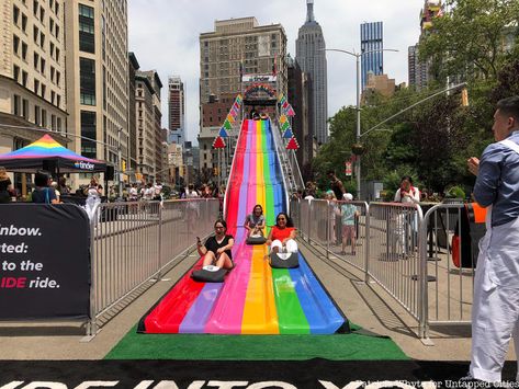 Giant Rainbow Slide in Flatiron Plaza Kicks Off Celebrations for Pride Week in NYC | Untapped Cities Pride 2024, Petite Prom Dress, Lgbt Center, Experiential Graphic Design, Marketing Activations, Madison Square Park, Pride Week, Stonewall Riots, Street Fair