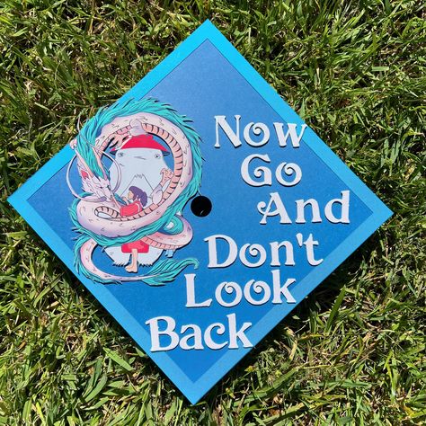 Spirited Away Cap 🐉✨💙 DM to order today💌 #gradcap #gradcapdesigns #classof2024 #spiritedaway #graduation Creative Graduation Caps, Graduation Cap Decoration Diy, High School Graduation Cap, Grad Hat, Grad Cap Designs, Diy Graduation Cap, Cap Decoration, Graduation Cap Designs, Graduation Cap Decoration