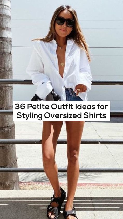 Oversize Shirt Ideas, White Oversized Shirt Outfit Summer, Oversized White Shirt Work Outfit, Styling A White Linen Shirt, Oversize Collar Shirt Outfit, Oversize Chemise Outfit, Style White Oversized Shirt, Oversized Tshirt Outfit For Petite, Oversize Shirt With Shorts