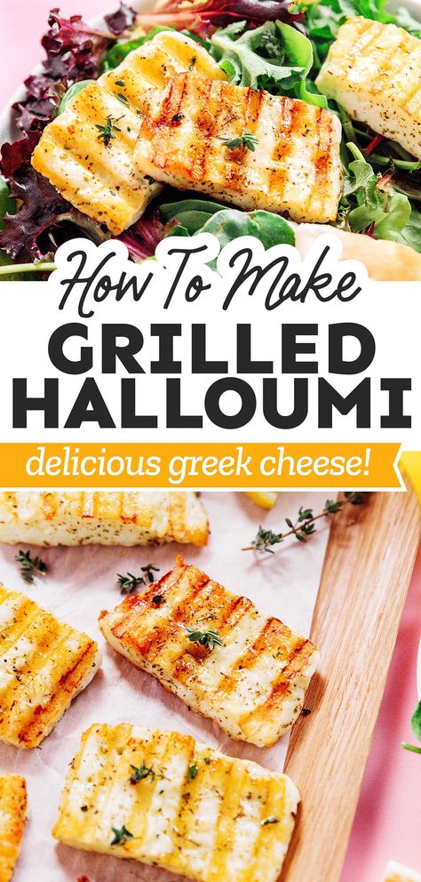 This grilled halloumi cheese recipe is a delicious vegetarian classic that's perfect for BBQ season! Great on salads, skewers, sandwiches, and more! Seafood Board, Halloumi Cheese Recipes, Cooking Halloumi, Haloumi Recipes, Vegetarian Appetizer, Fried Halloumi, Vegetarian Bbq, Halloumi Cheese, Greek Cheese