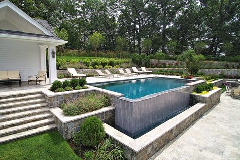 Landscaping Aesthetic, Dröm Hus Planer, Container Pools, Hillside Pool, Raised Pools, Pool Landscaping Ideas, Garden Woodland, Pool Aesthetic, French Holiday