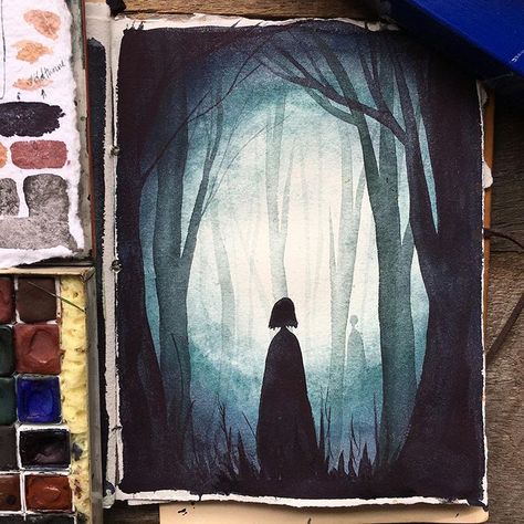 Dark Forest for #mabsdrawlloweenclub! 🌿🦉 - - - #sketchbookcoclub #paint #sketchdaily #sketchbook #mabsdrawlloweenclub #painting #watercolor… Dark Watercolor Art, Watercolor Art Drawings, Old Sketchbook, Dark Watercolor, Sketchbook Spread, Forest Drawing, Dark Paintings, Art Noir, Forest Painting