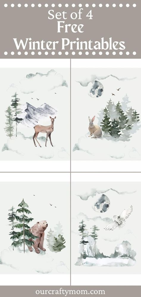 Watercolor Christmas Art Free Printable, Free Woodland Animal Printables, Winter Printables Free Wall Art, Free Printable Winter Wall Art, Free Christmas Art Printables, Christmas Prints Free Printable, Christmas Printables Free Templates, Free Animal Printables, Free Printable Christmas Decorations