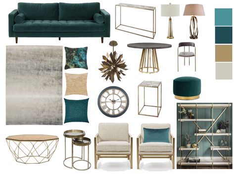 Teal Living Room Decor, Green Sofa Living Room, Green Living Room Decor, Teal Living Rooms, Room Green, Gold Living Room, Glam Living Room, Cosy Living Room, Living Room Color Schemes