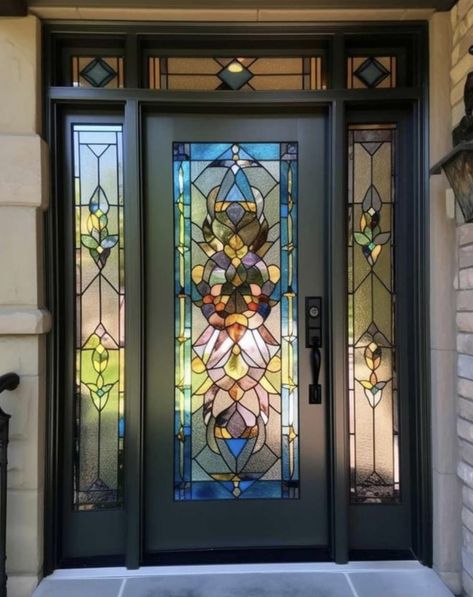 Stained glass front door.  Credits unknown. Stained Glass Doors Entrance, Stain Glass Door, Stained Glass Front Door, Business Conference, Stained Glass Door, Mahogany Doors, Blue Stain, Glass Front Door, Blue Door