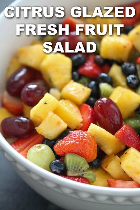 Healthy Fruit Salad Recipes, Fruit Glaze, Fruit Salad Decoration, Strawberry Banana Cheesecake Salad, Citrus Glaze, Salad With Citrus, Fruit Salad With Marshmallows, Easy Fruit Salad Recipes, Creamy Fruit Salads