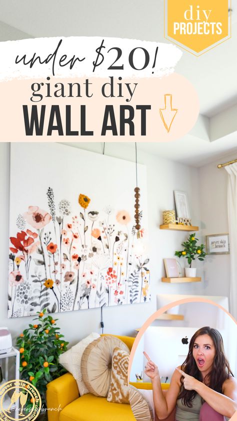 SO EASY! Make this large diy wall art. This easy canvas art diy tutorial includes a hack to add  texture to your wall art DIY! | shower curtain canvas diy wall art | diy large wall art canvas | Never Skip Brunch by Cara Newhart #neverskipbrunch #diy #homedecor Diy Large Wall Art, Giant Wall Art, Curtain Art, Diy Canvas Art Easy, Shower Curtain Art, Diy Shower Curtain, Giant Canvas, Wall Art Diy Paint, Diy Wand