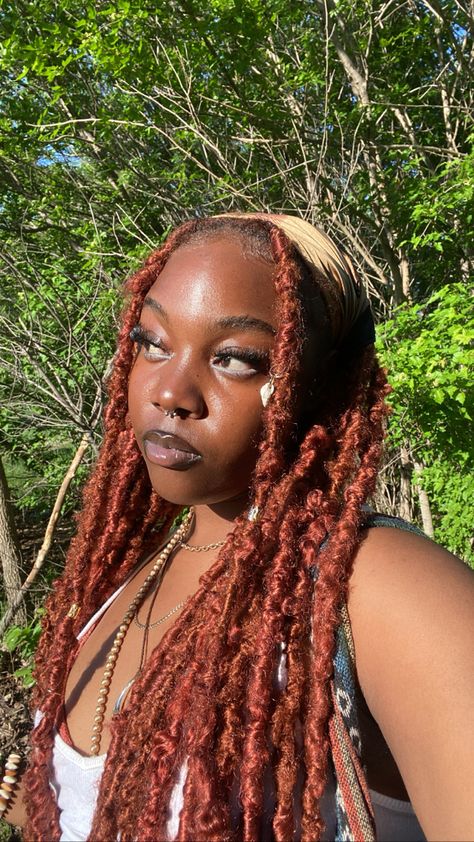 Ginger Faux Locs, Hairstyles Ginger, Butterfly Locs Hairstyle, Ginger Locs, Copper Ginger, Hair Color For Dark Skin, Butterfly Locs, Beautiful Black Hair, Faux Locs Hairstyles